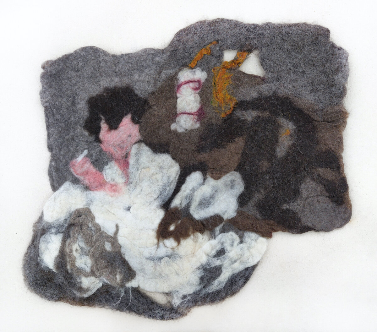 After Thanksgiving, St. Marys PA 1983, 2020. Wet felted wool and sari silk, 22 x 22 inches