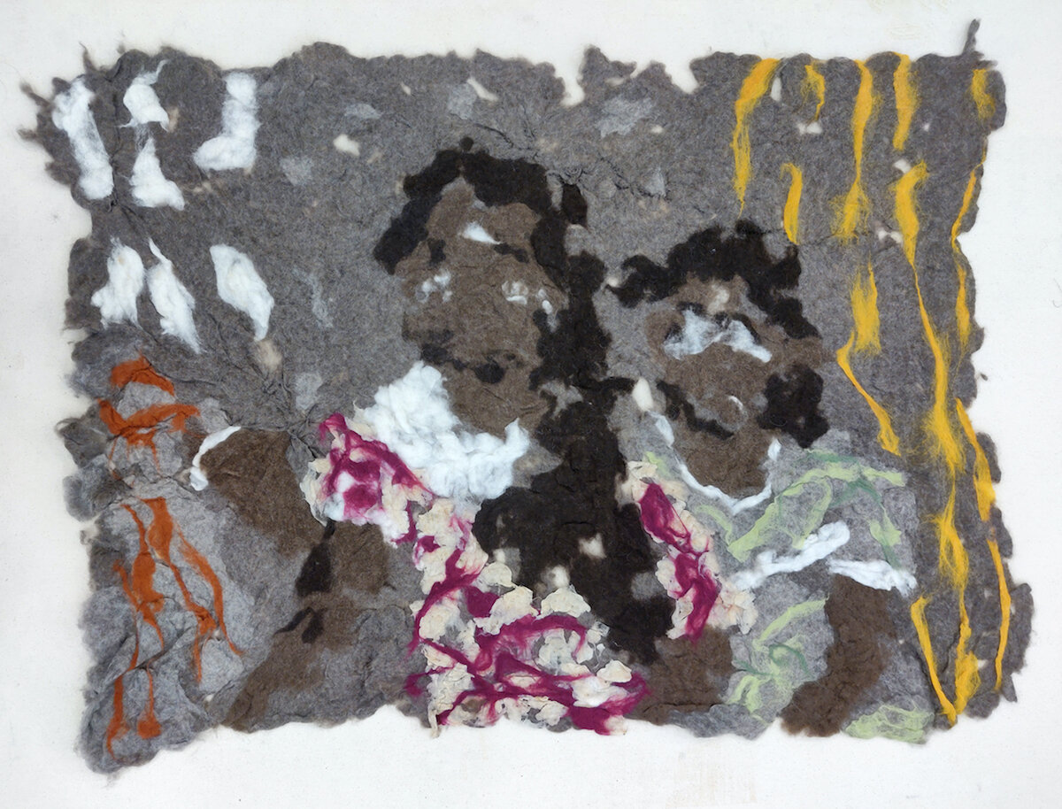 Tessy and Elizabeth Aunties, Kochi 1985, 2020. Wet felted wool, 38 x 48"
