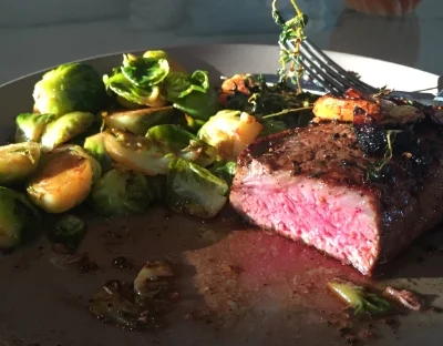 This was my leftover steak and brussels that I had for dinner Monday night. Lots of melted butter on top! 