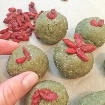 These bites look a little bit greener because I used Vega Vegan Protein Powder in this batch. 