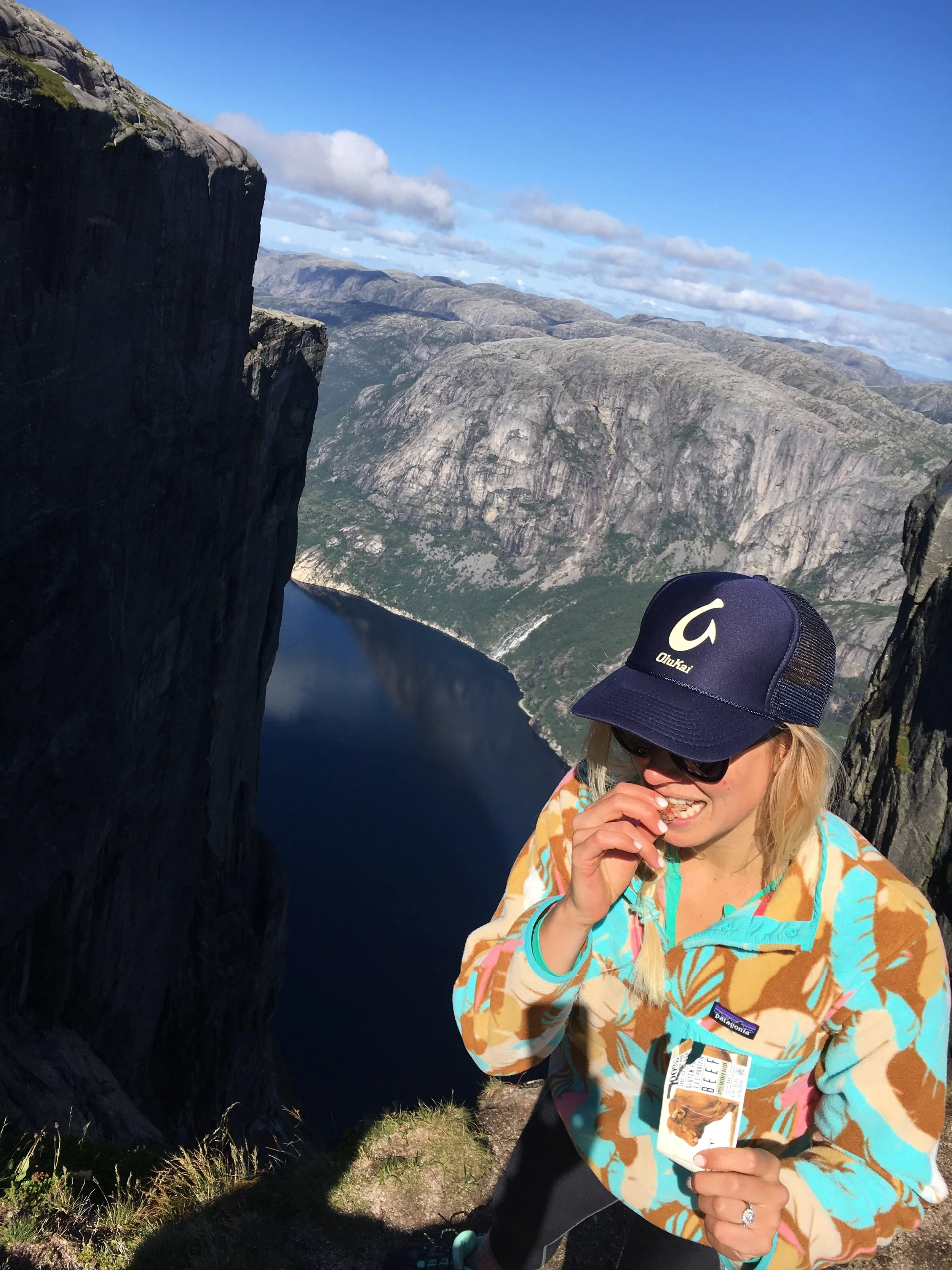 I love taking Epic Bars with me everywhere I go. Here is am snacking on one after a big climb in Norway this past August. 