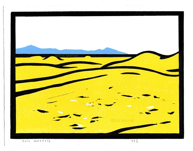 Algodones Dunes Linocut Image size 5.5” x 7.5”, printed on Rives BFK paper Edition of 60 — Purchase —