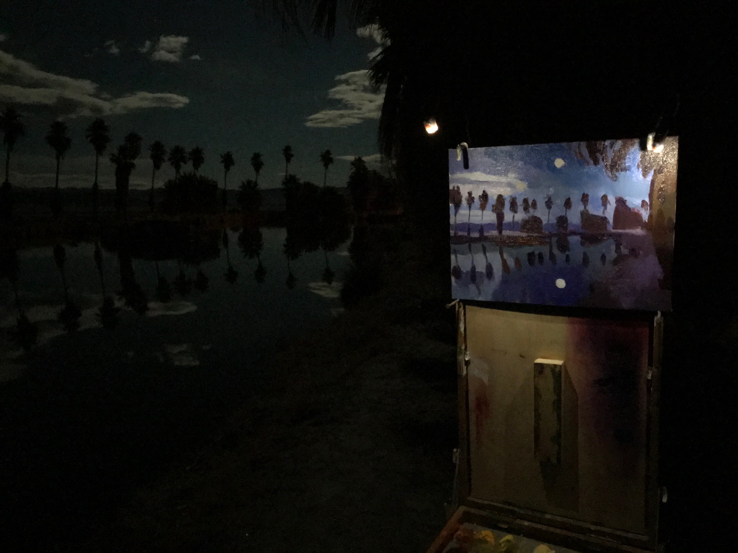 Full moon and reflection at the oasis.