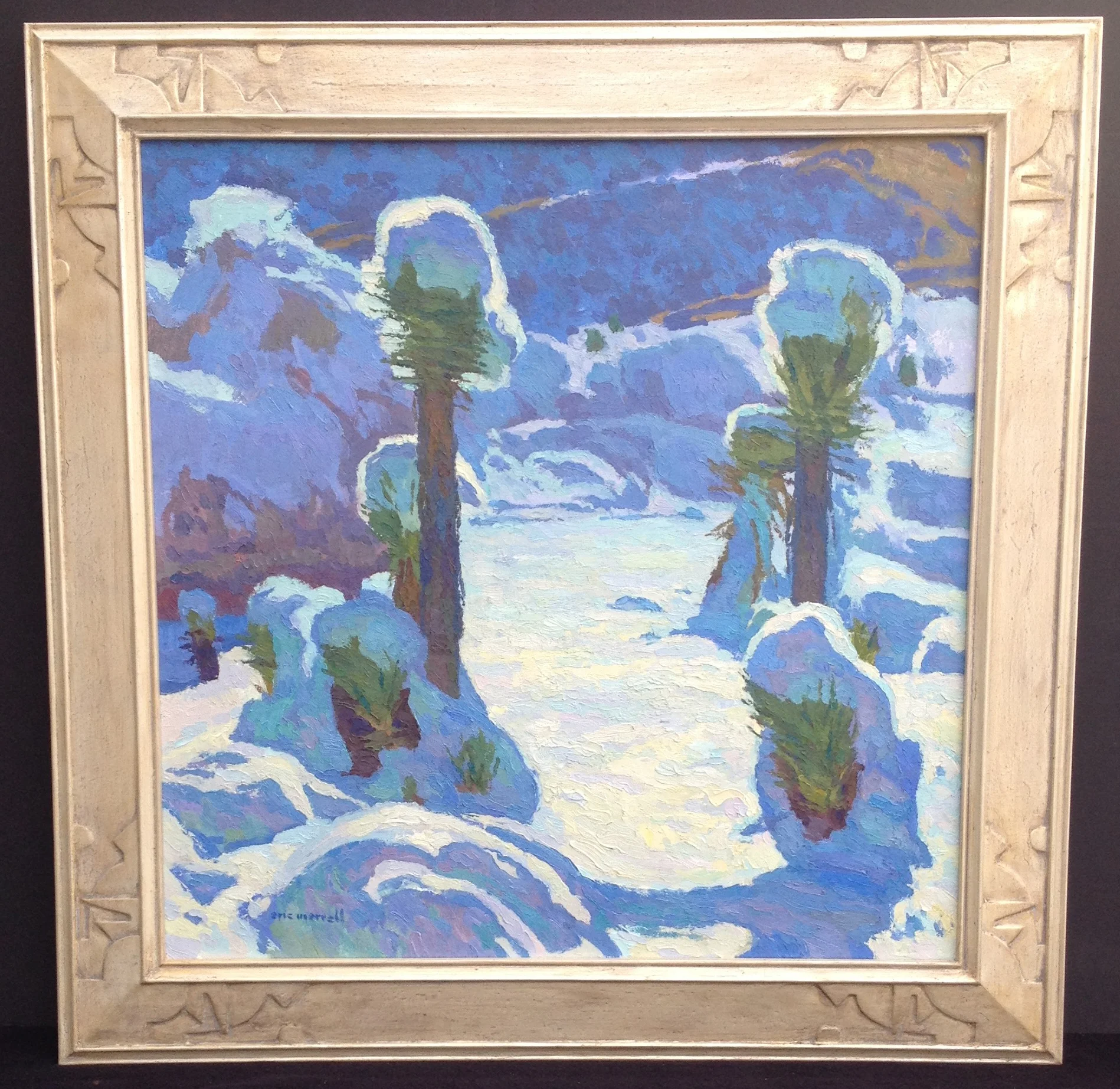 Joshua Trees in the Snow , 24” x 24” - carved by the artist, gilded with true silver (SOLD)