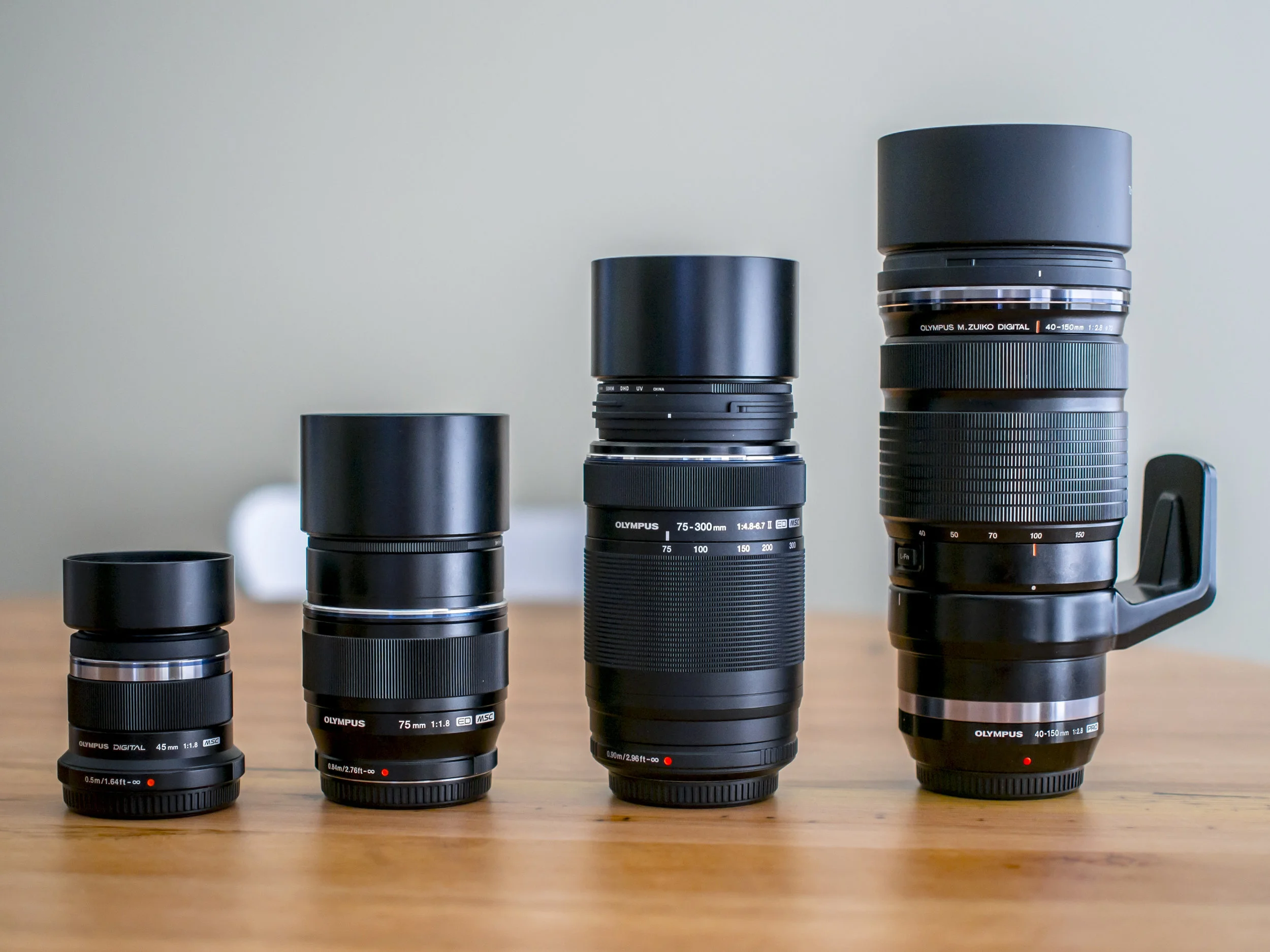 Left to right; A first ring 45 f1.8 (the nifty fifty on full frame or short portrait lens of crop format). The second ring (FF), easily corrected and average fast short tele/ third ring (CF) fast medium tele 75 f1.8. The second ring 'bit better than basic kit 75-300 F slow zoom (all formats) and the fourth ring 40-150 f2.8 pro grade tele zoom.