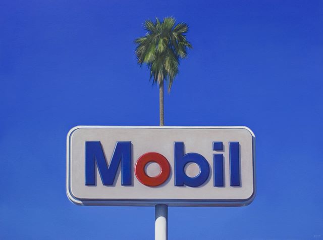 Mobil with Palm #oilpainting #hollywoodblvd #losangeles #california - DRIVE, a show of oil paintings opening Sat. 9/7/19 @skidmorecontemporaryart in #santamonica