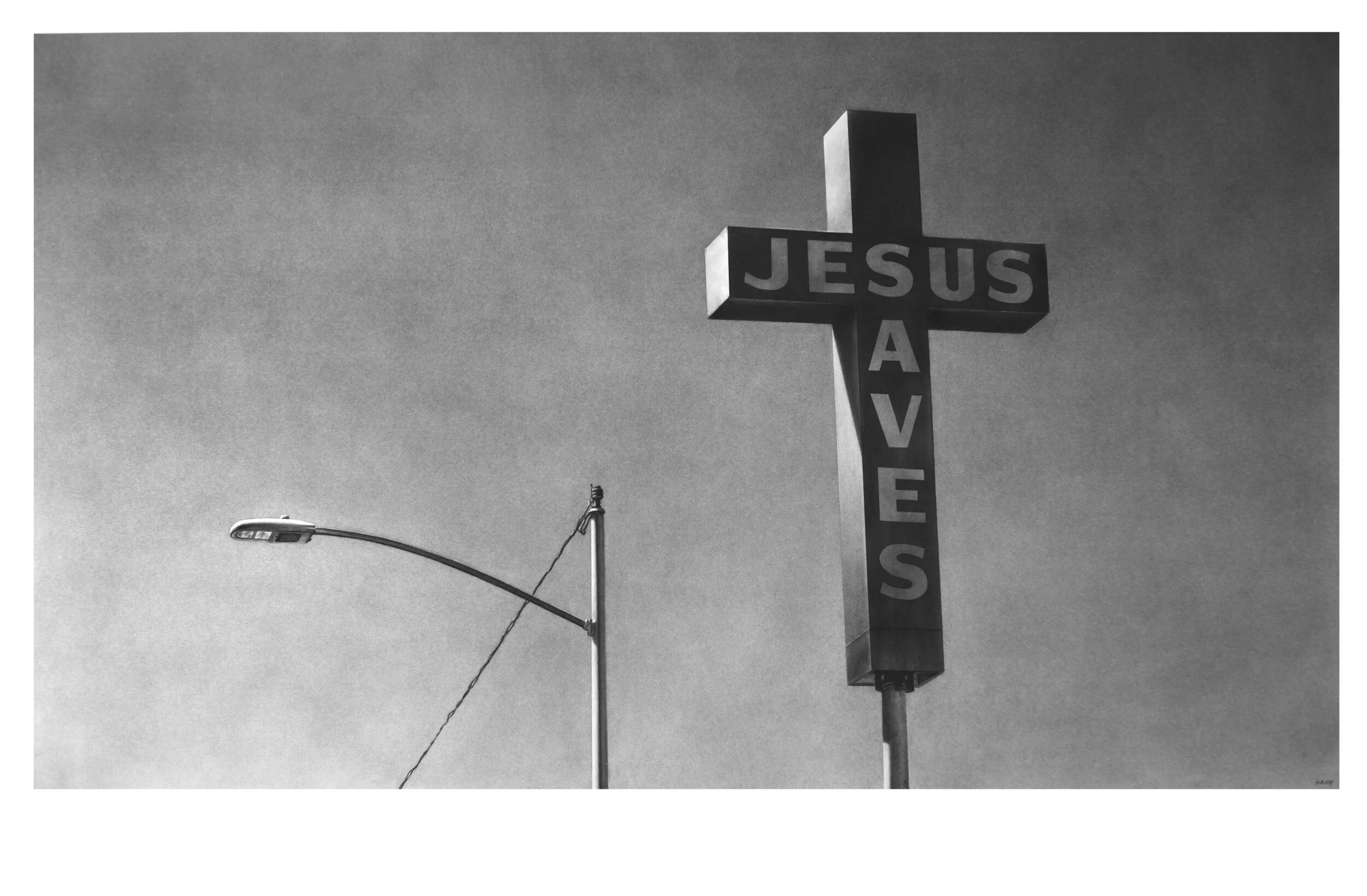   Jesus Saves II   Charcoal on Paper / 39 x 72 in. / 2019  Private Collection 