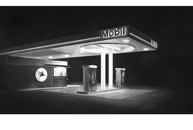 &quot;Western Mobil&quot; (40 x 72 in., 2019) is featured in DEEP FOCUS a show of my cinematic charcoal drawings at @helmelstudios at 4351 Melrose in Hollywood through Sun, Sept. 29th. / Mon. - Sat. 12 to 5 or by appt. (contact tom@valkilmer.com) Hel