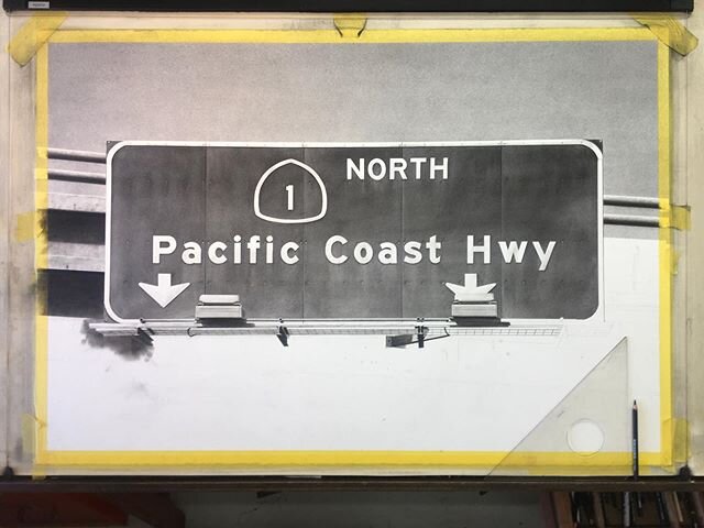 Pacific Coast Hwy in progress #charcoaldrawing #contemporaryart #realism #pch #california1 #californiadreaming #losangeles #californiacoast