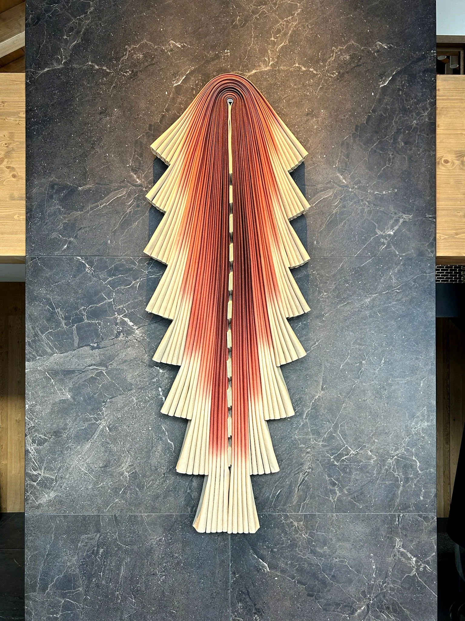 Susan Maddux custom artwork in collaboration with Siren Beckman architect in London for custom commission of canvas textile art for French Alps vacation home