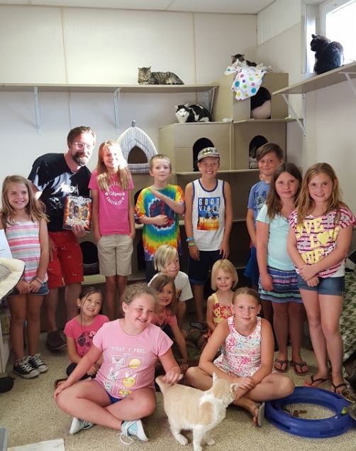 Me (the tall one with the beard) and the Crime Cats Mystery Club—and Fred.