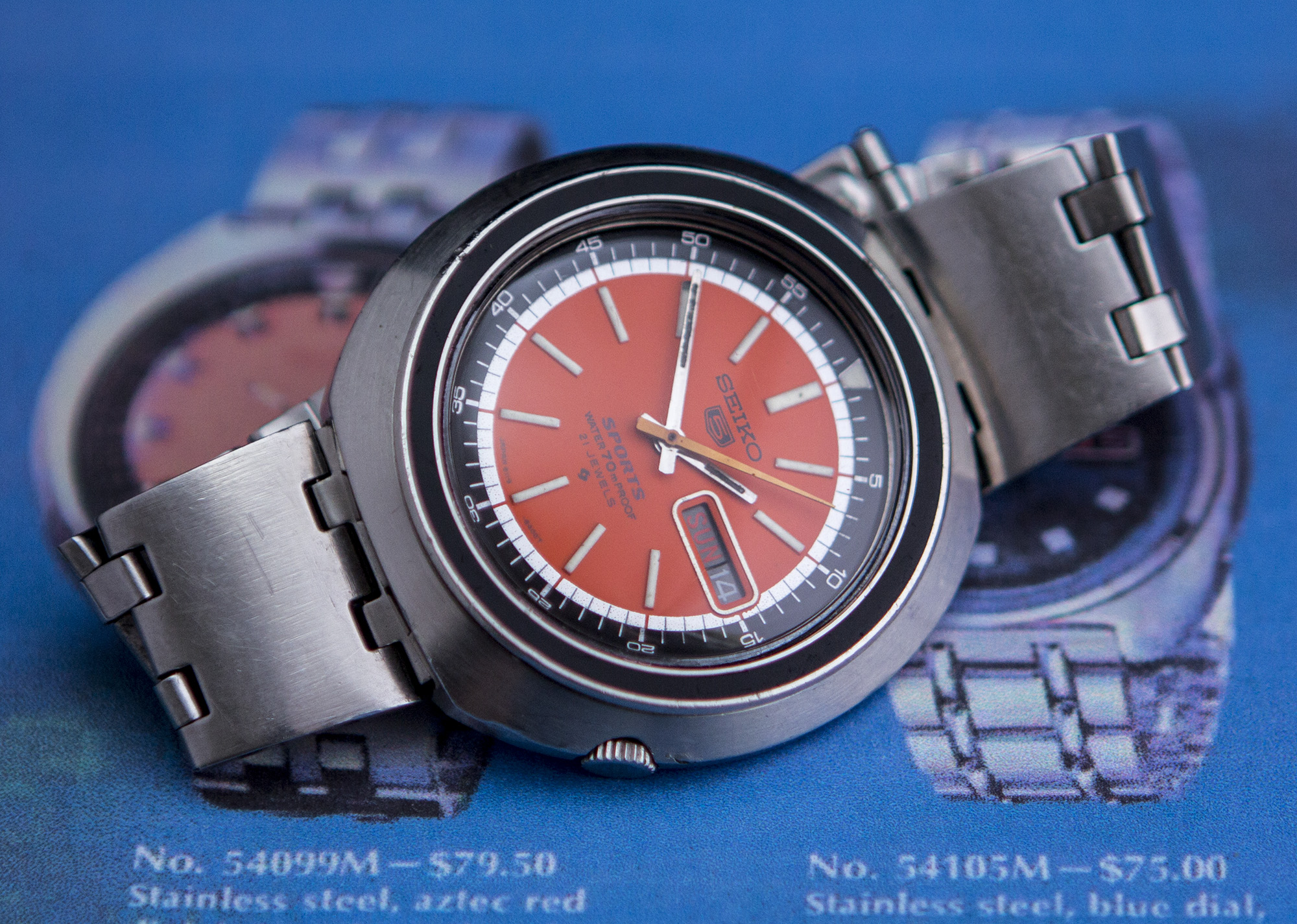 Early 1970 Seiko 6119-6400 Orange dial, original. Water 70 proof dial —  Retro Wrist Wear