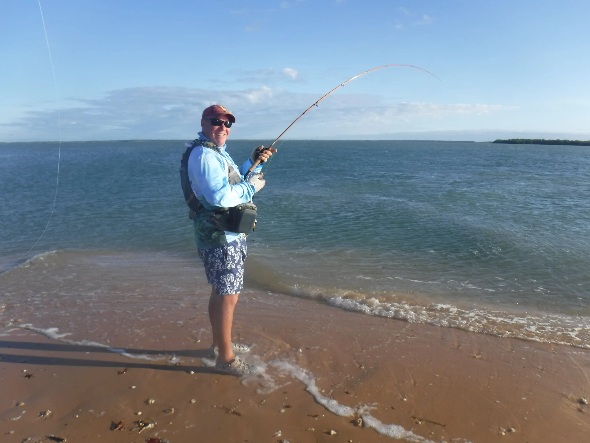 Fly rod heaven. Locked and loaded with 150 meters of line out on a big Queensfish