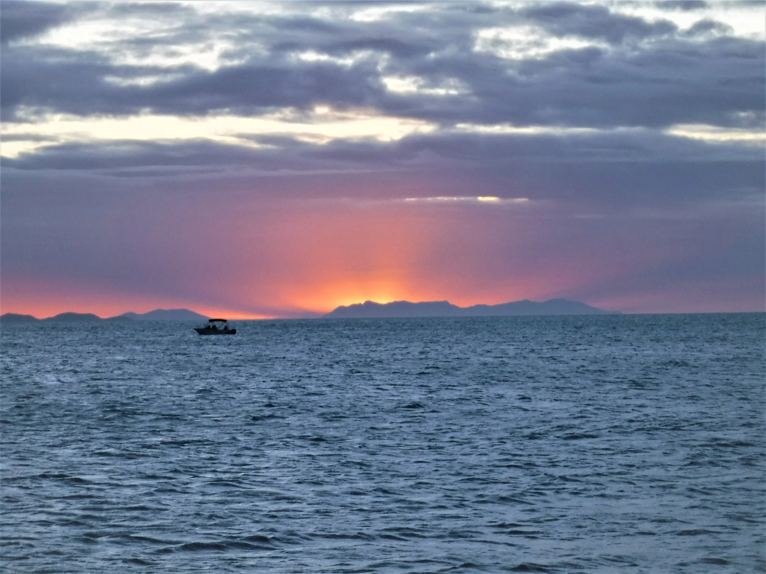 Sunset at Bona bay. Great overnight anchorage and lovely beach for a morning stroll.