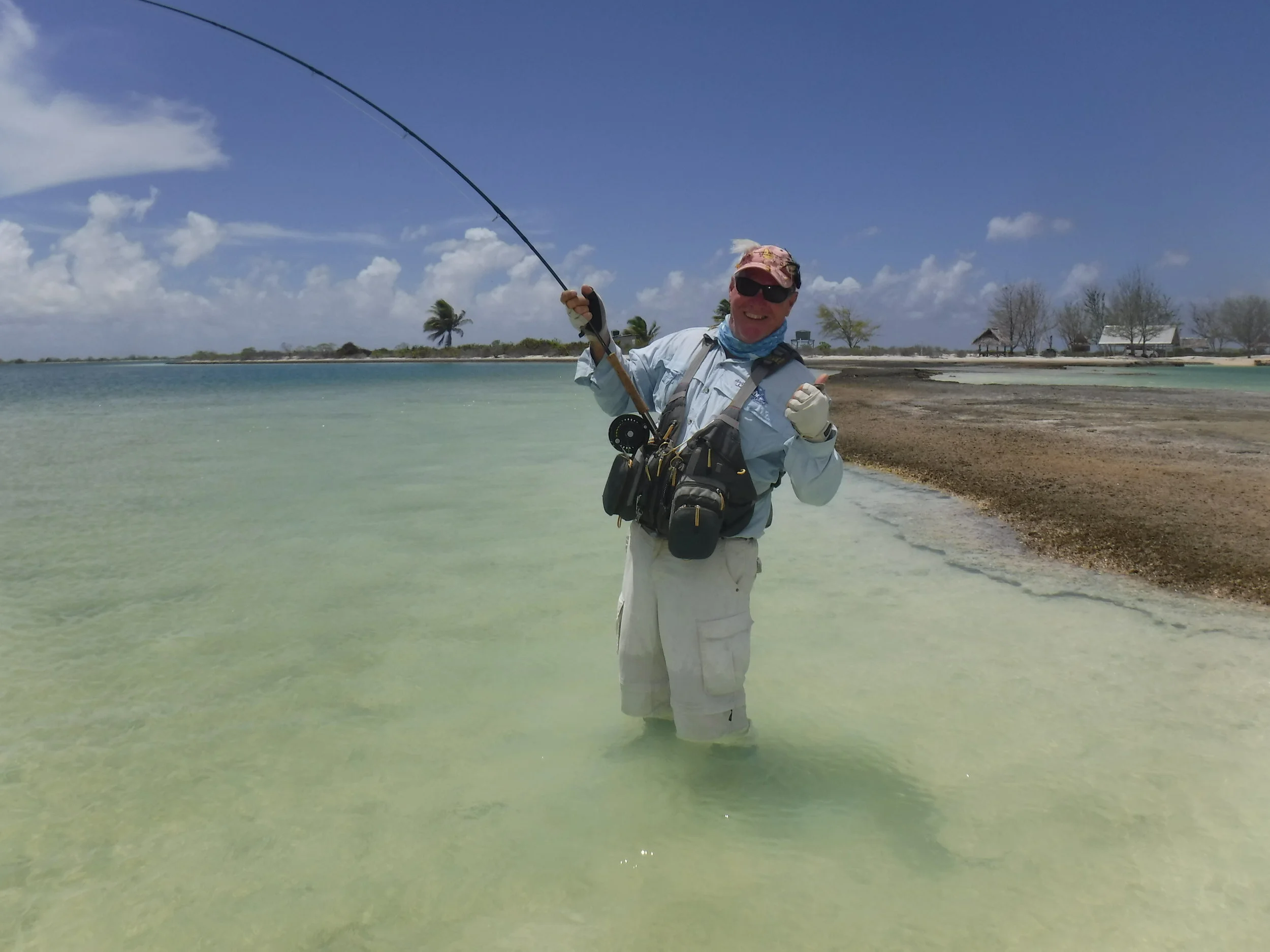 Locked and loaded on a 10 weight fly rod on a rampaging GT. Nothing subtle about this kind of fly fishing.