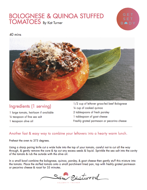 Bolognese & quinoa stuffed tomatoes