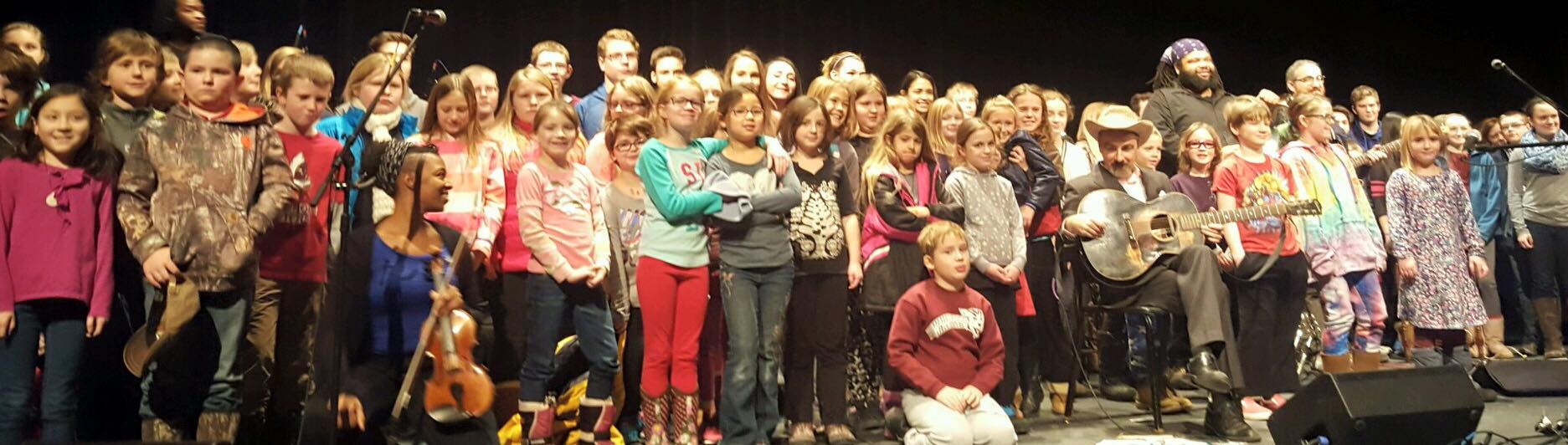 Howard and the band at the conclusion of their workshop for students at Castleton University