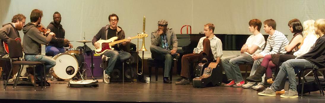 Songwriting workshop with students at Door Countty Auditorium in Fish Creek, Wisconsin. Photo by Len Villano