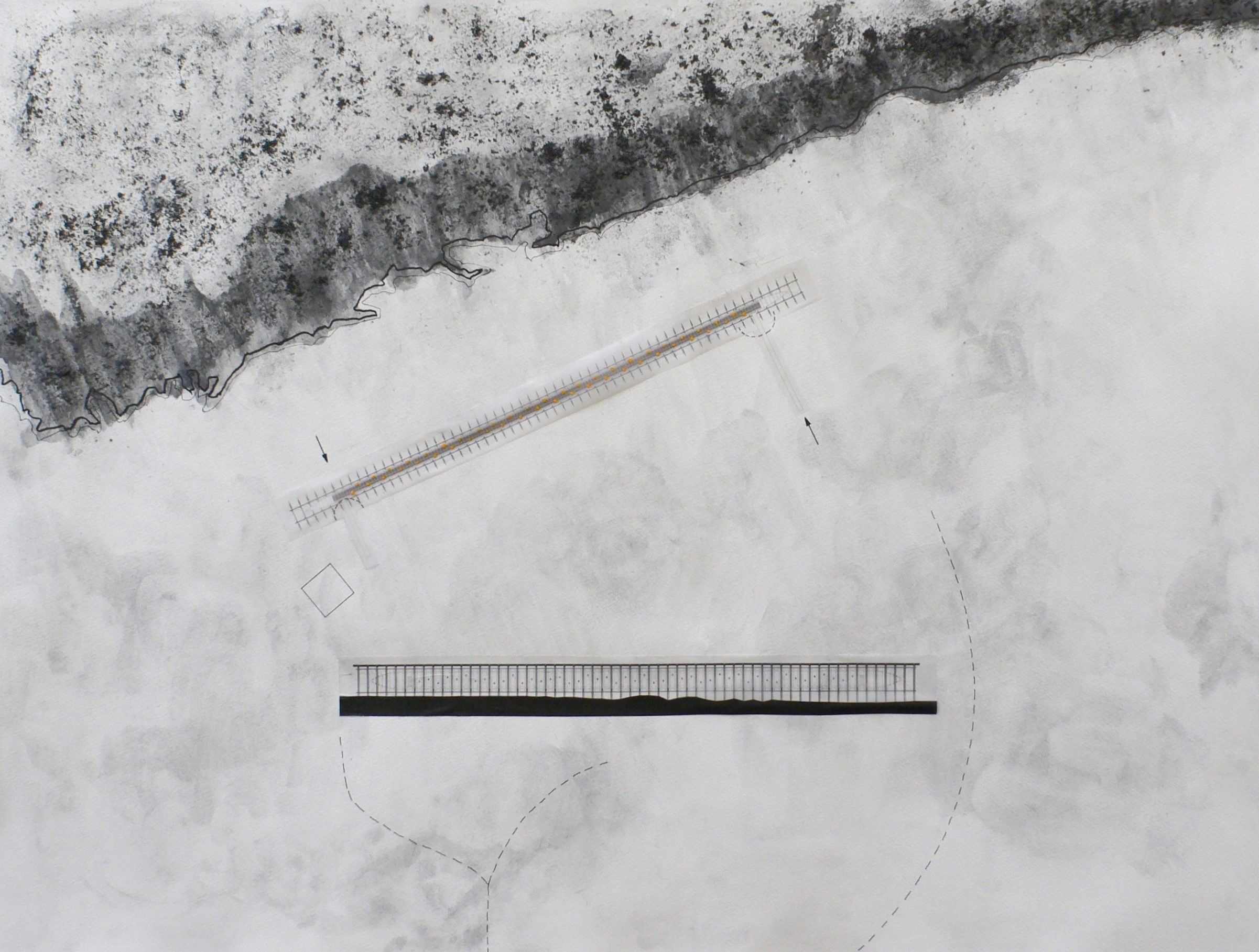 Map of Intensities #1, Steilneset Memorial, Susana Ventura, 2015. Watercolor painting with black lead and tracing paper.
