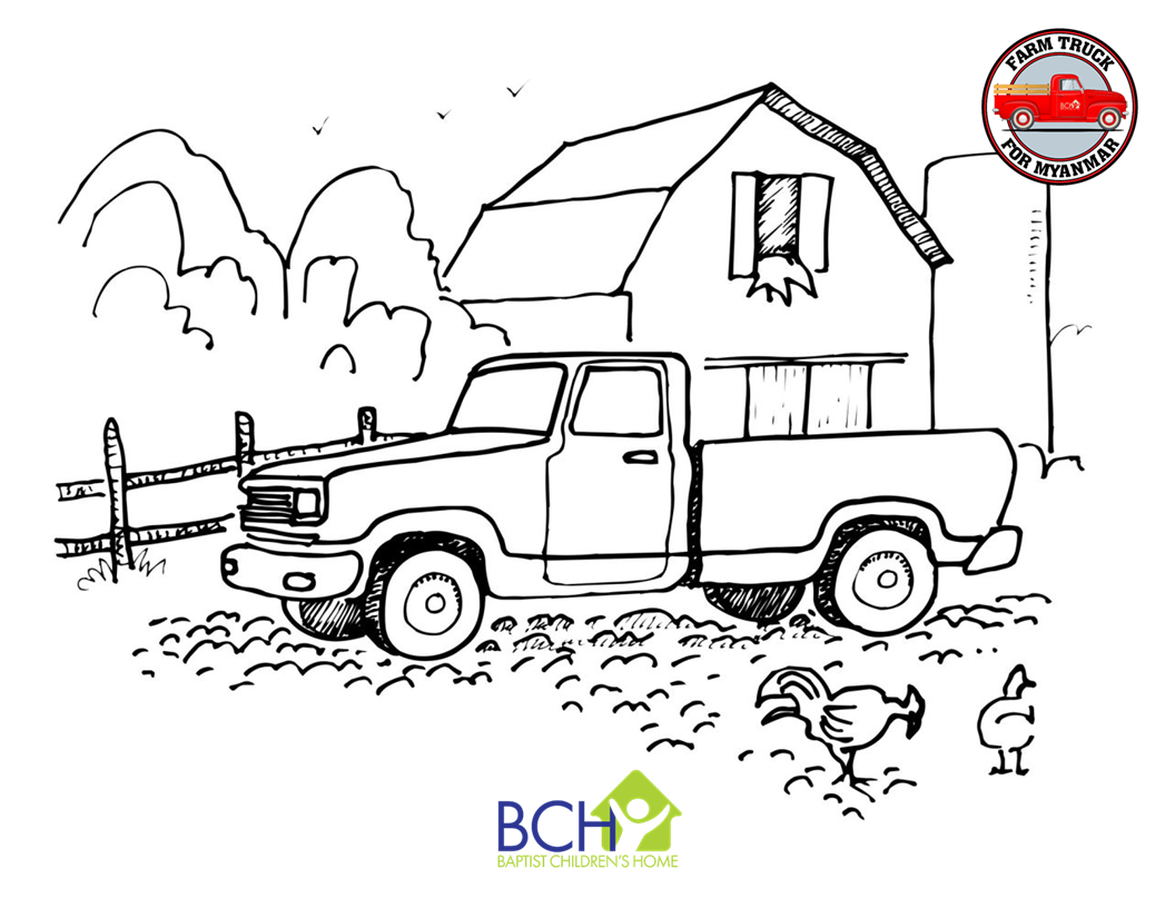 Truck and Barn Coloring Sheet