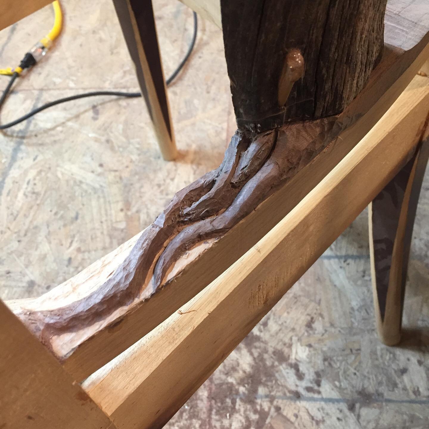 Carving: that awkward middle stage.  8Branches #rescuechair #handmadechair #madeinsf #8branchesproject #sfwoodworking
#ecofurniture #ecohome #ecodesign #ecodecor #sustainable