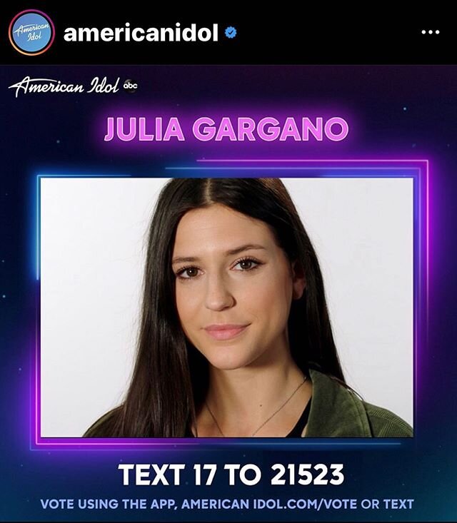 Please vote  for Castellano&rsquo;s House of Music Alumni Staten Islands own @julia.gargano for the Top 10 on American Idol🎶! Voting ends at 9 am tomorrow. 10 votes per device allowed. #americanidol #teamjulia #statenisland #castellanoshouseofmusic 