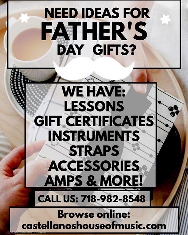 Fathers Day gift ideas🎸🥁🎹🎤We are open Monday-Sat 12-5 #castellanoshouseofmusic #music #guitar #lessons #fathersday #statenisland #momandpopshop #familybusiness #keyboards #drums #musicaccessories