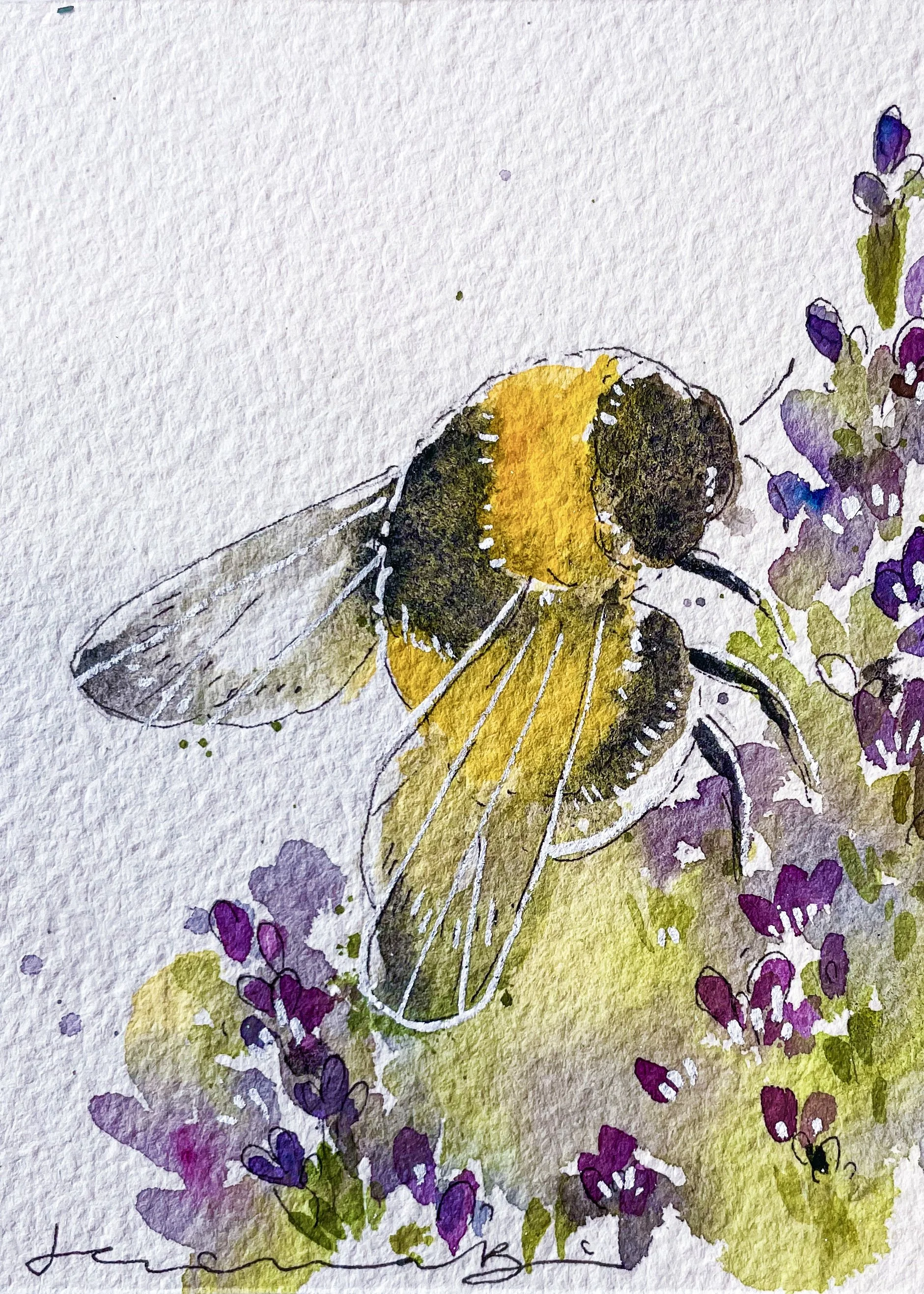Bee with Lavender  - PRINT