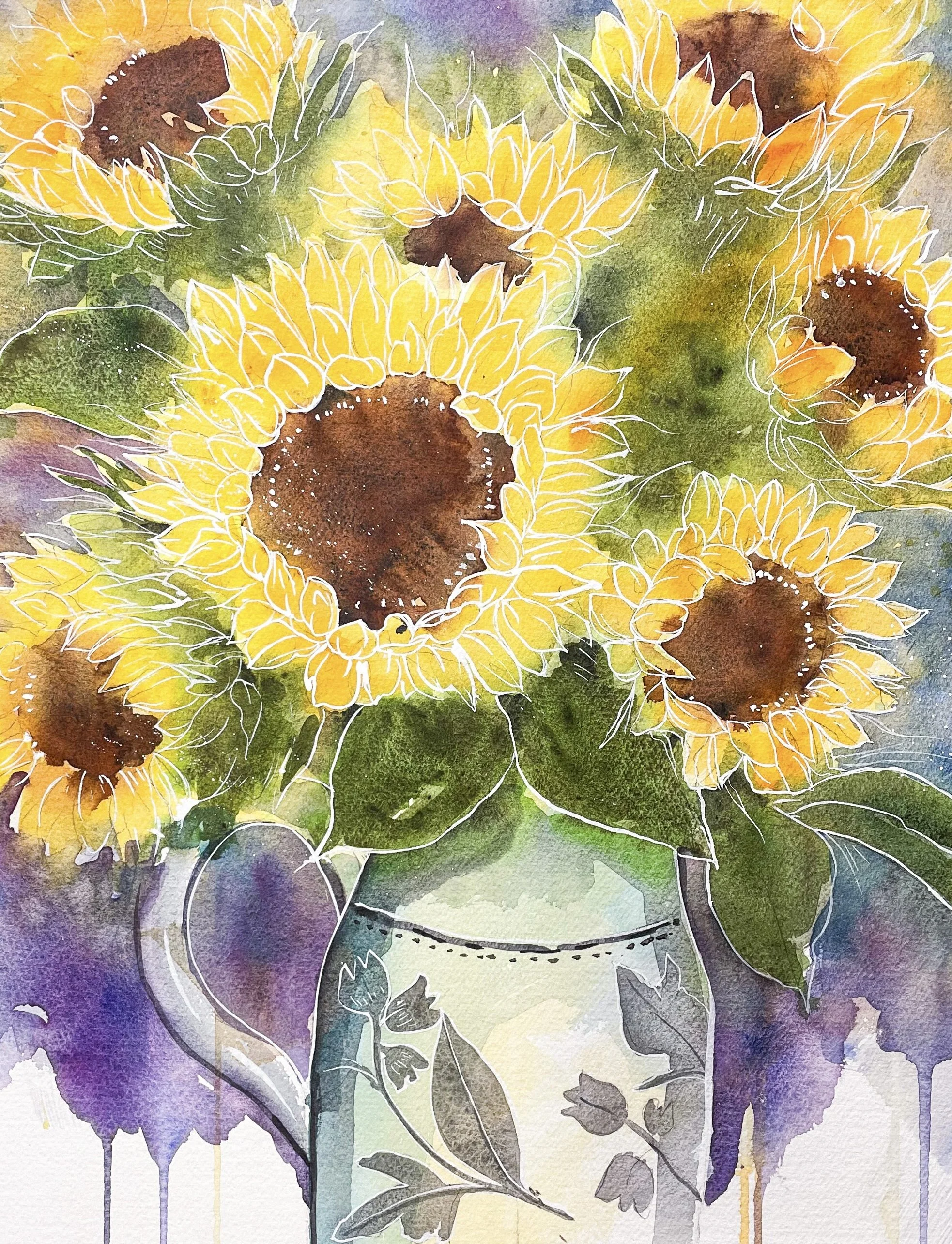 Sunflowers In a Vintage Jug  - PRINT