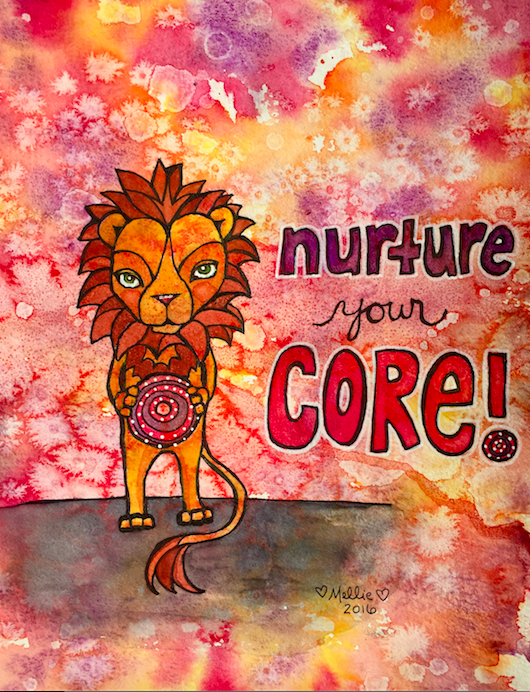 "Nurture Your Core," original ink and watercolor on watercolor paper. © Mellie Test 2016 