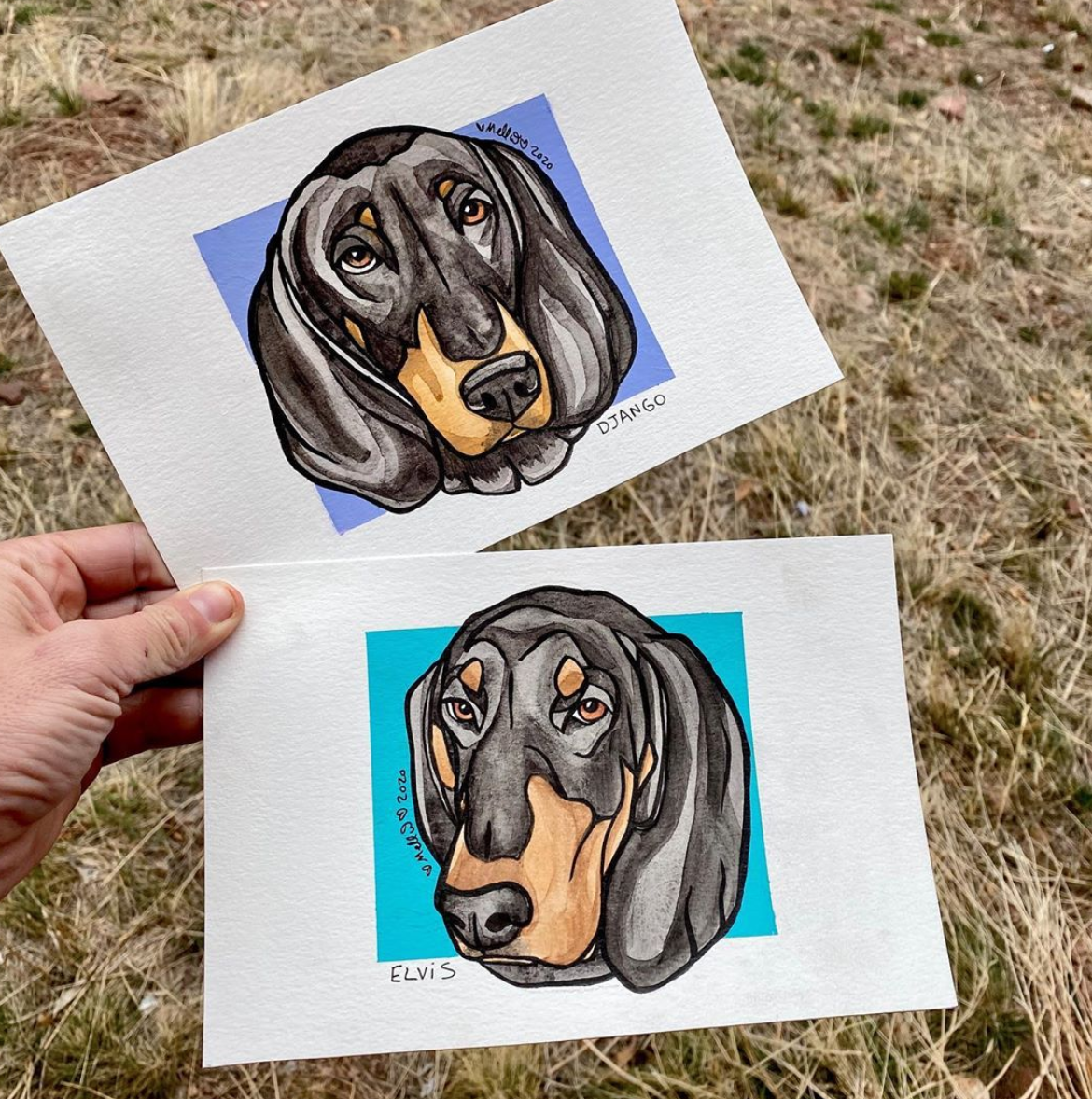 Black and Tan Coonhounds Custom Pet Portrait 