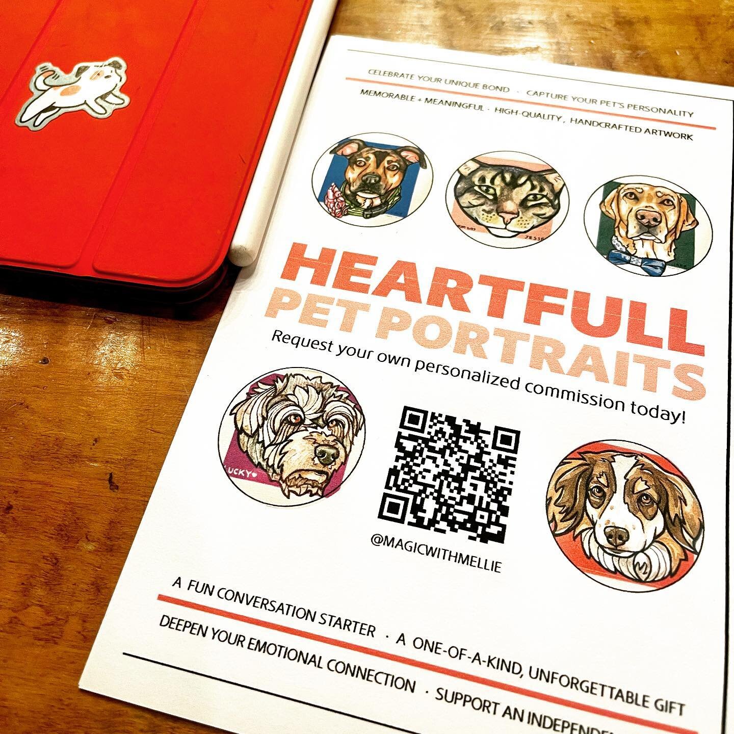 After much encouragement (and actual insistence) from @aquariusnation, I FINALLY finished and and printed some physical flyers for my pet portraits to deliver around town. If I&rsquo;m honest, a few local pet portrait clients nudged me, as well. Funn