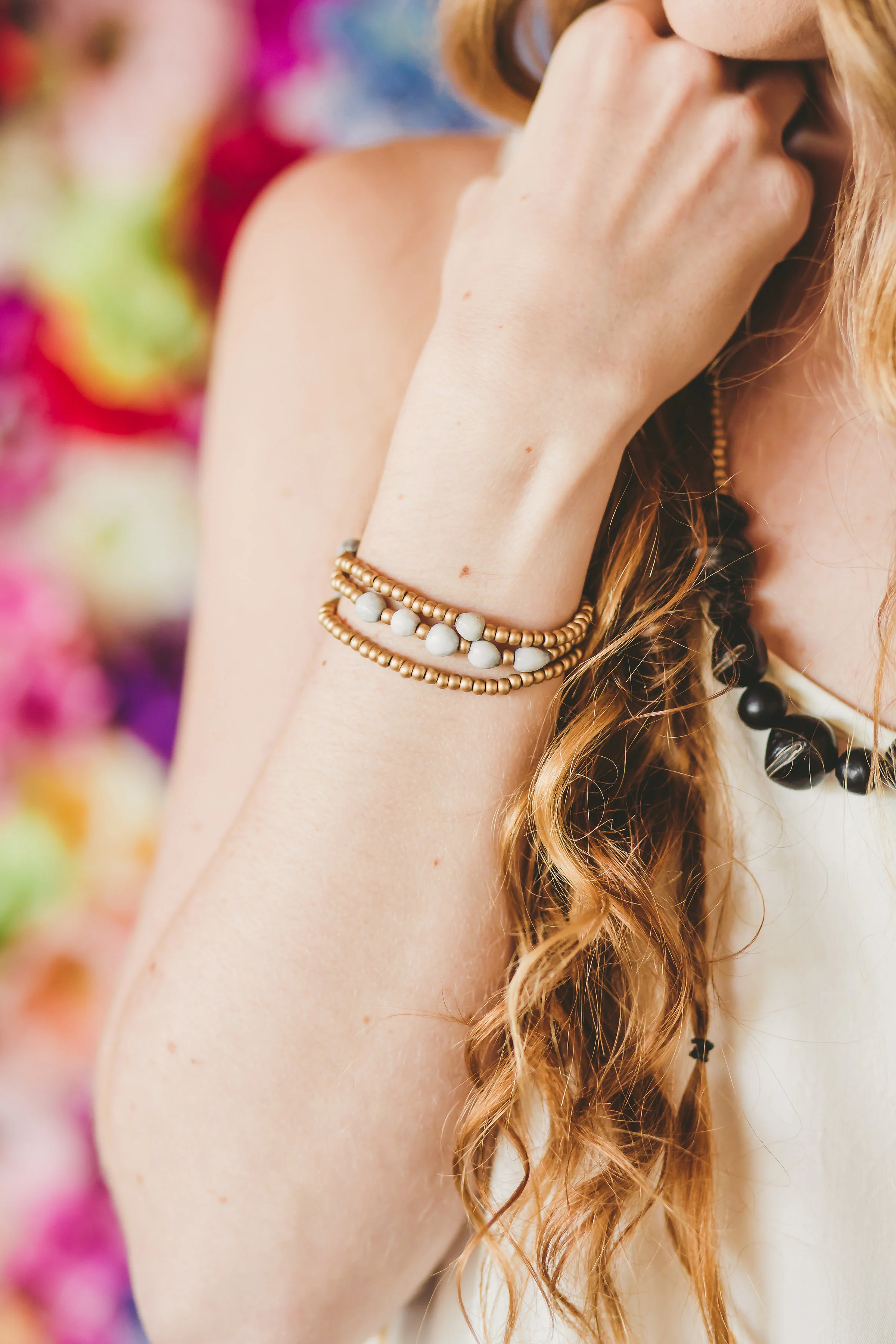 Oro bracelet handmade in Costa Rica gold and seed natural jewelry