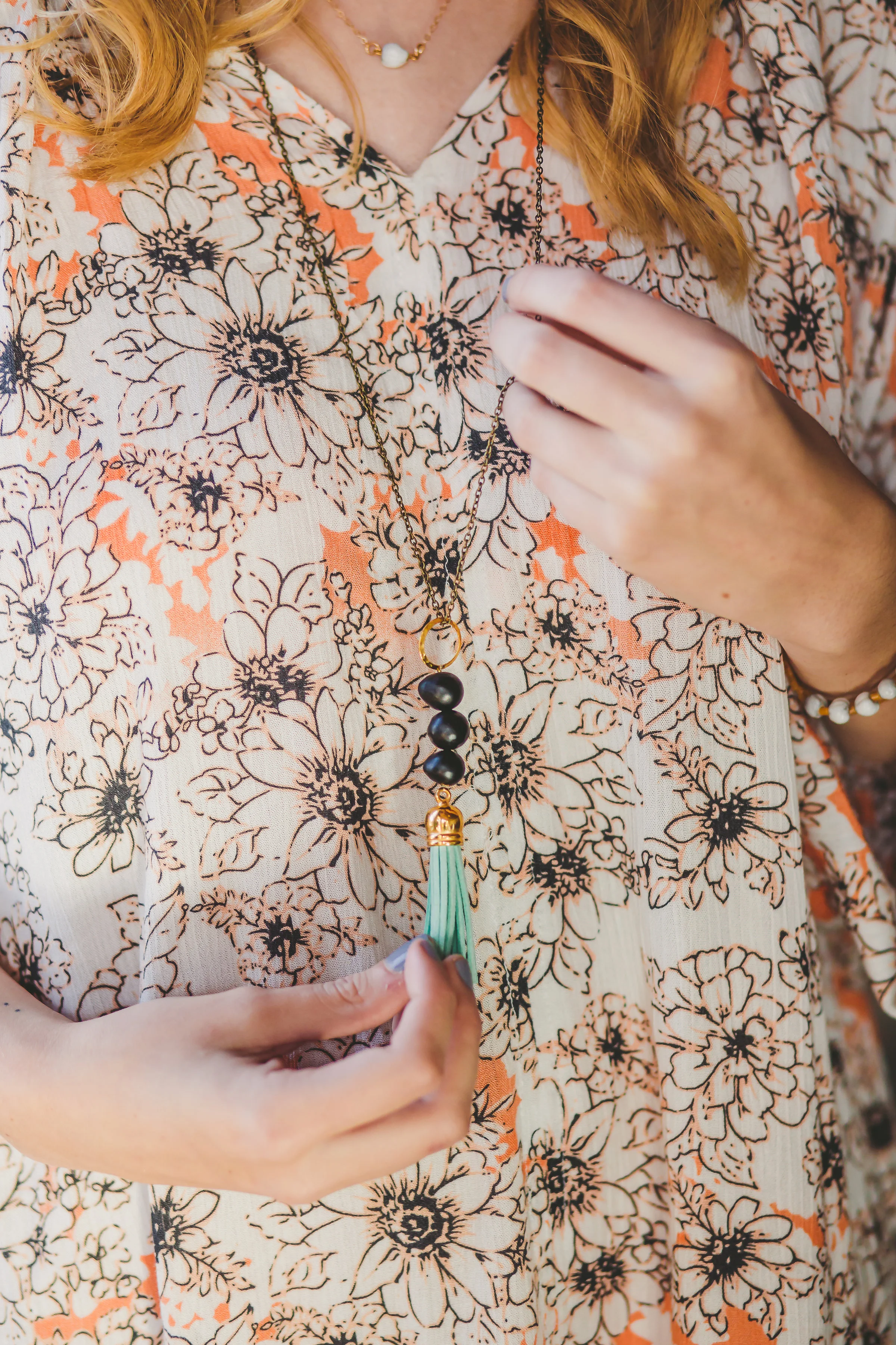 Fair-Trade Handmade in Costa Rica Tassel Necklace Mint Green Natural Seeds