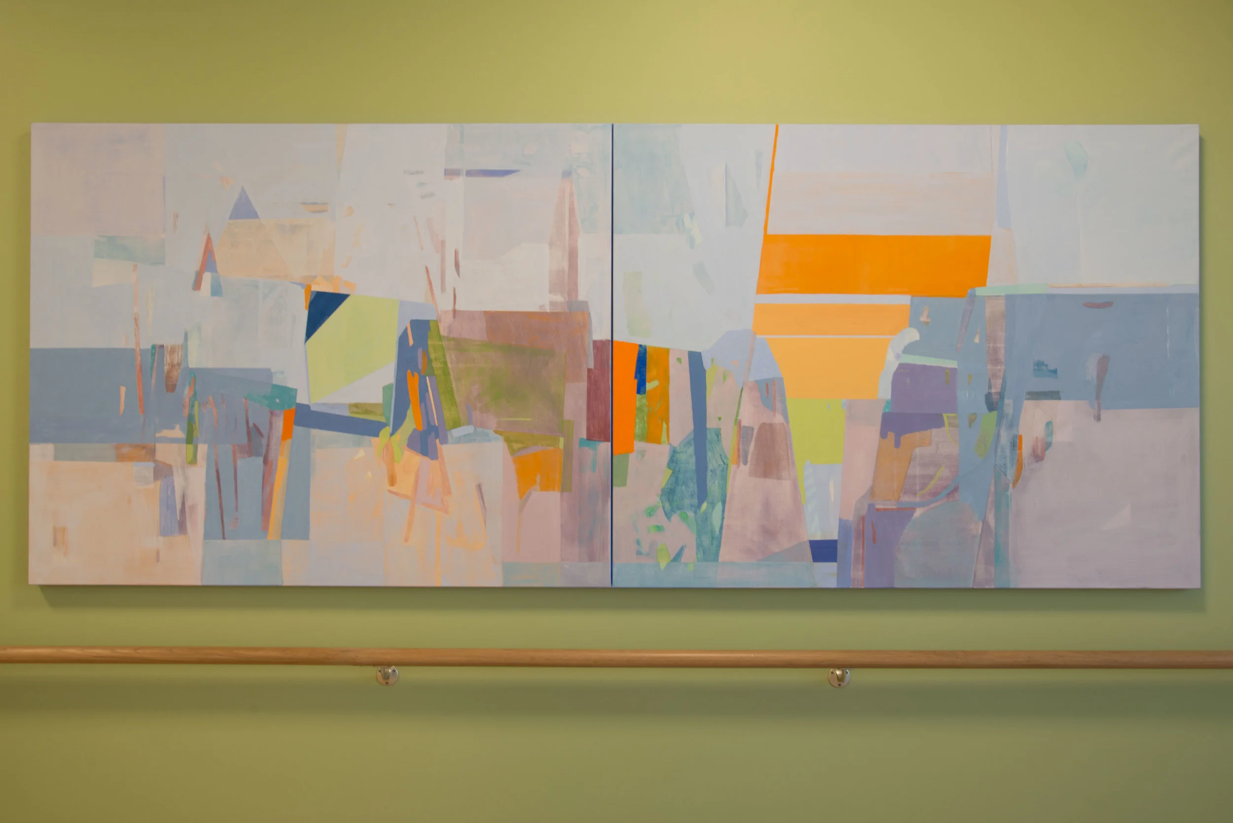 "Hildring" Egg/oljetempera på linlerret 115 x 290 cm. Ved Dagsenteret (plan 3).