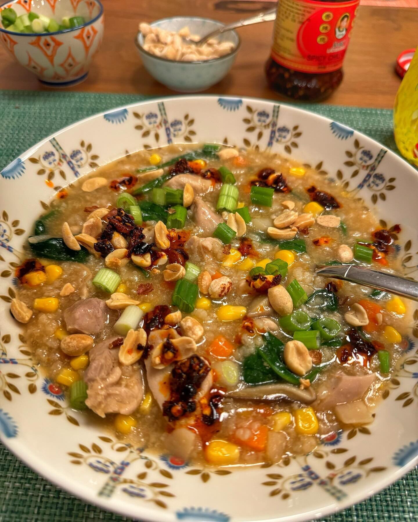 I made some pretty great congee for dinner in a rice cooker and it came out great! Plus added some extra veggies. Here is the recipe:

https://www.food.com/recipe/easy-rice-congee-76014

And please enjoy today&rsquo;s Spelling Bee and a few from the 