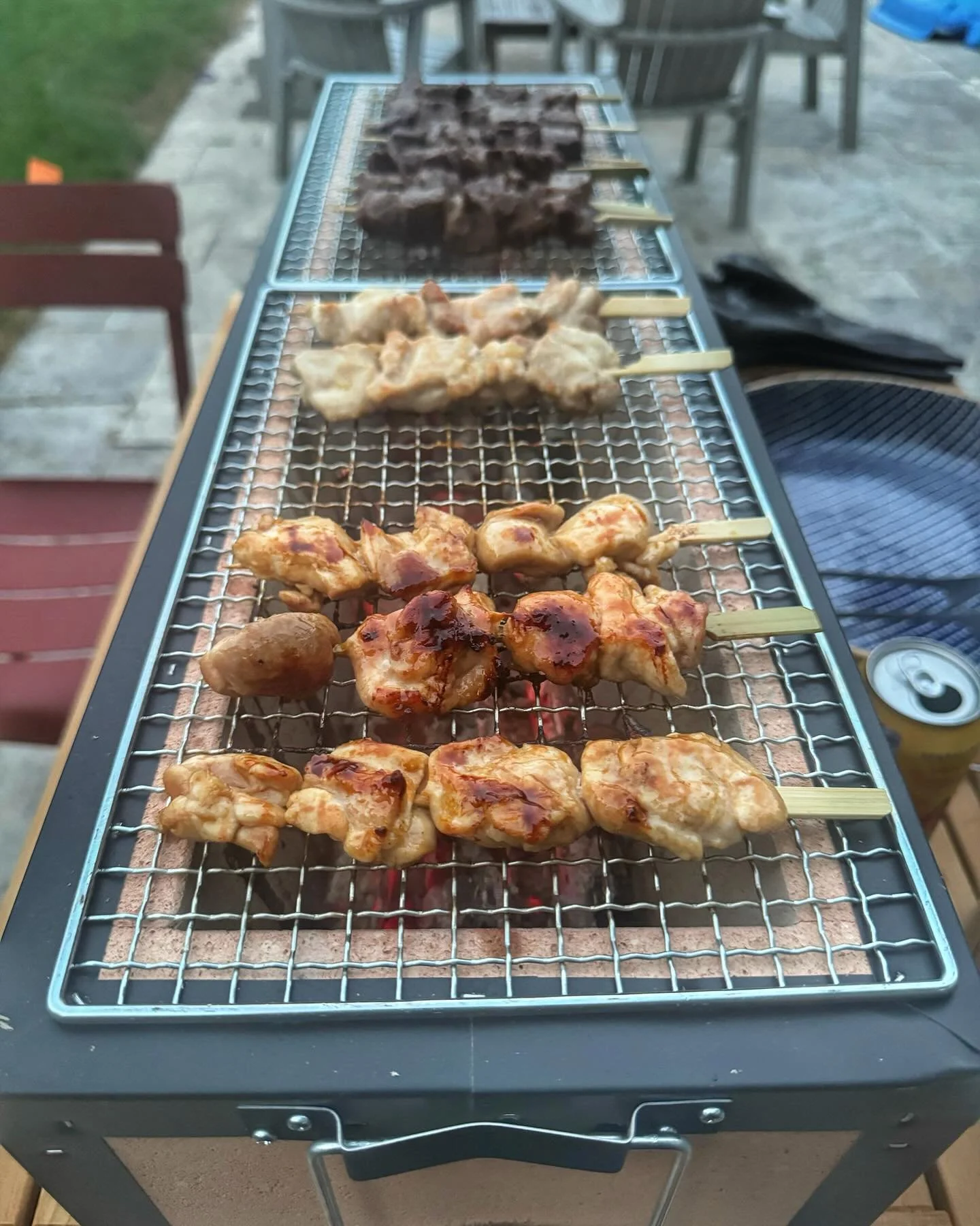 First attempt at yakitori last night was very successful. Also, please enjoy a photo at the end of a metal bucket with some hot embers. #art