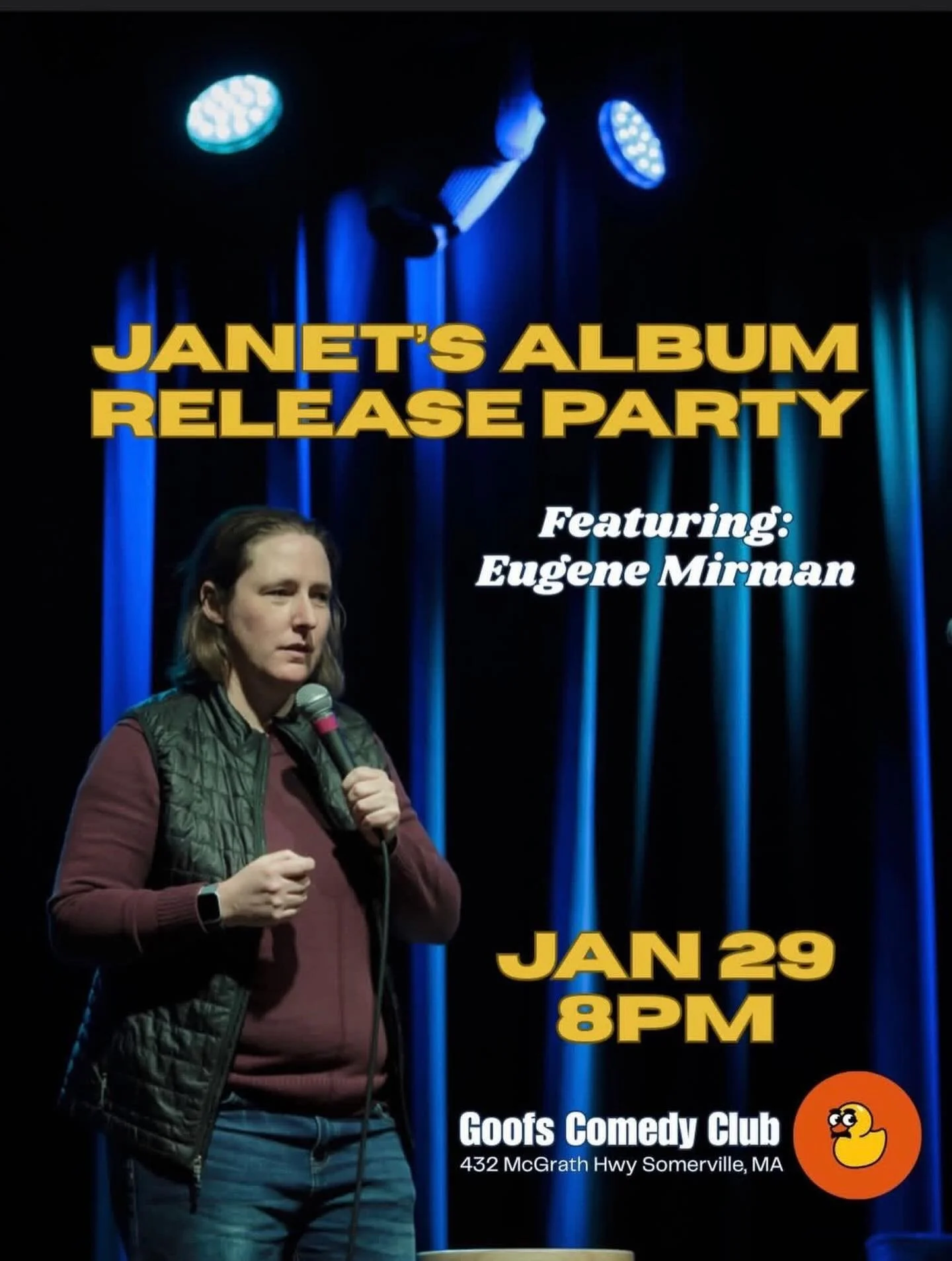 Excited to celebrate the release of @janet.mcnamara&rsquo;s debut comedy album, Not Smart Enough, on @prettygoodfriends records on Jan 29th at  @duckduckgoofs in the urban enclave of Somerville! Her album comes out Jan 22 wherever you can stream or p