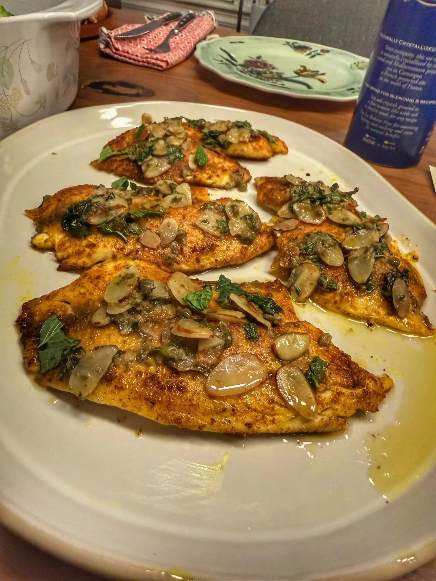 Finally had a chance to make something from @chefaz and @bartonseaver&rsquo;s The Blue Food Cookbook. Here&rsquo;s the Curry-Spiced Tilapia with Almond-Mint Brown Butter. It was pretty simple and very tasty.

Also, please enjoy the bonus video of me 