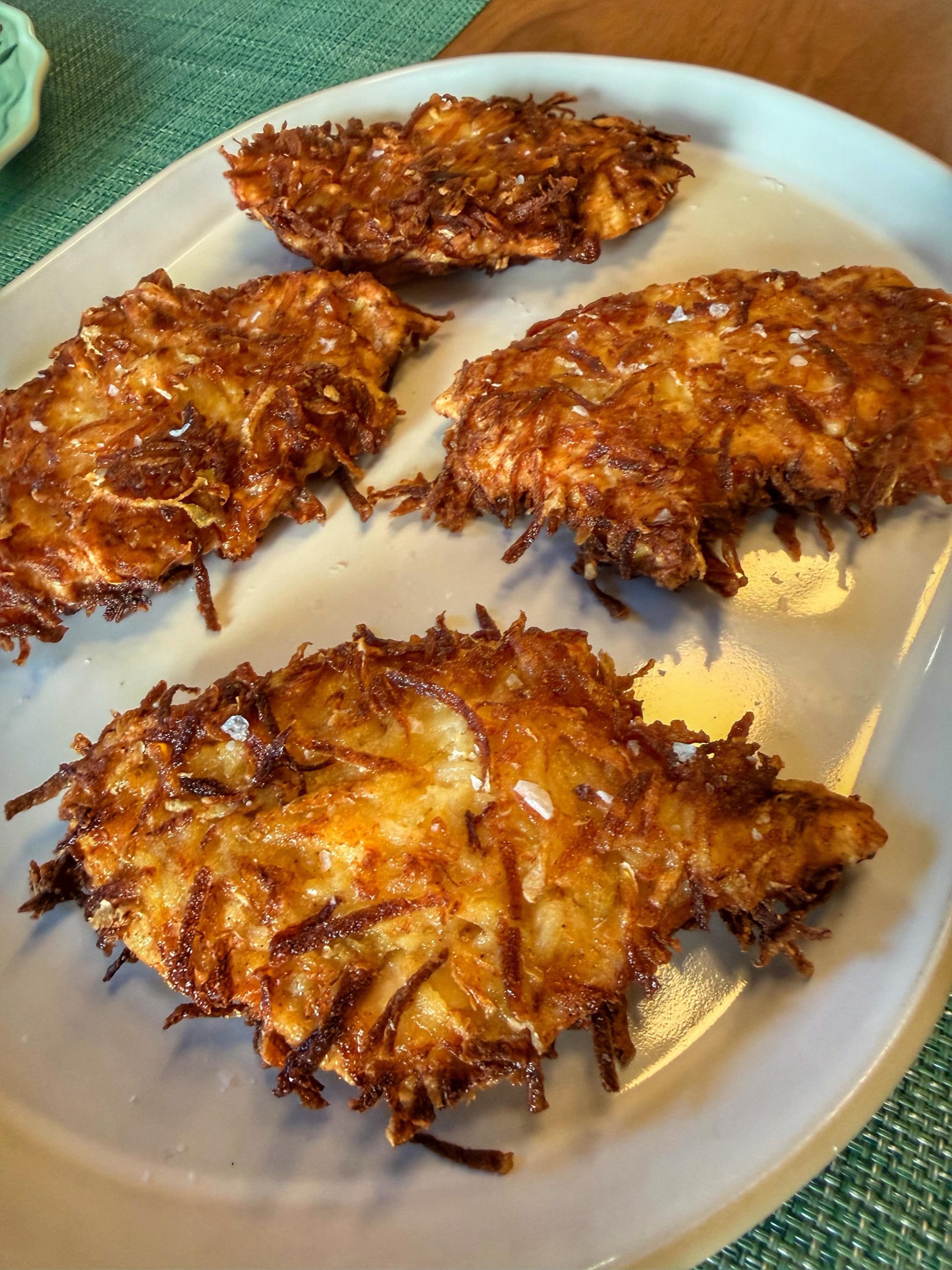 Hashbrown covered chicken breast!! Sorry I didn&rsquo;t show all the steps, but you can imagine what they were.