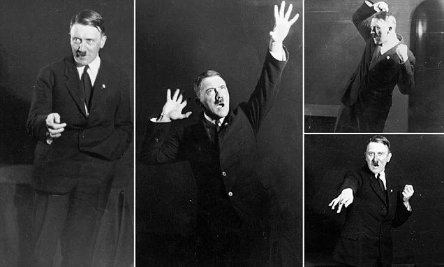Hitler ensayando sus posturas y gesticulaciones para sus discursos