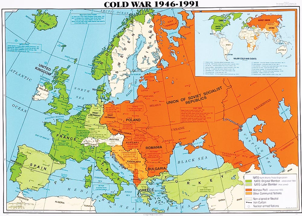 Verde: países de la OTAN / Rojo: Países del Pacto de Varsovia