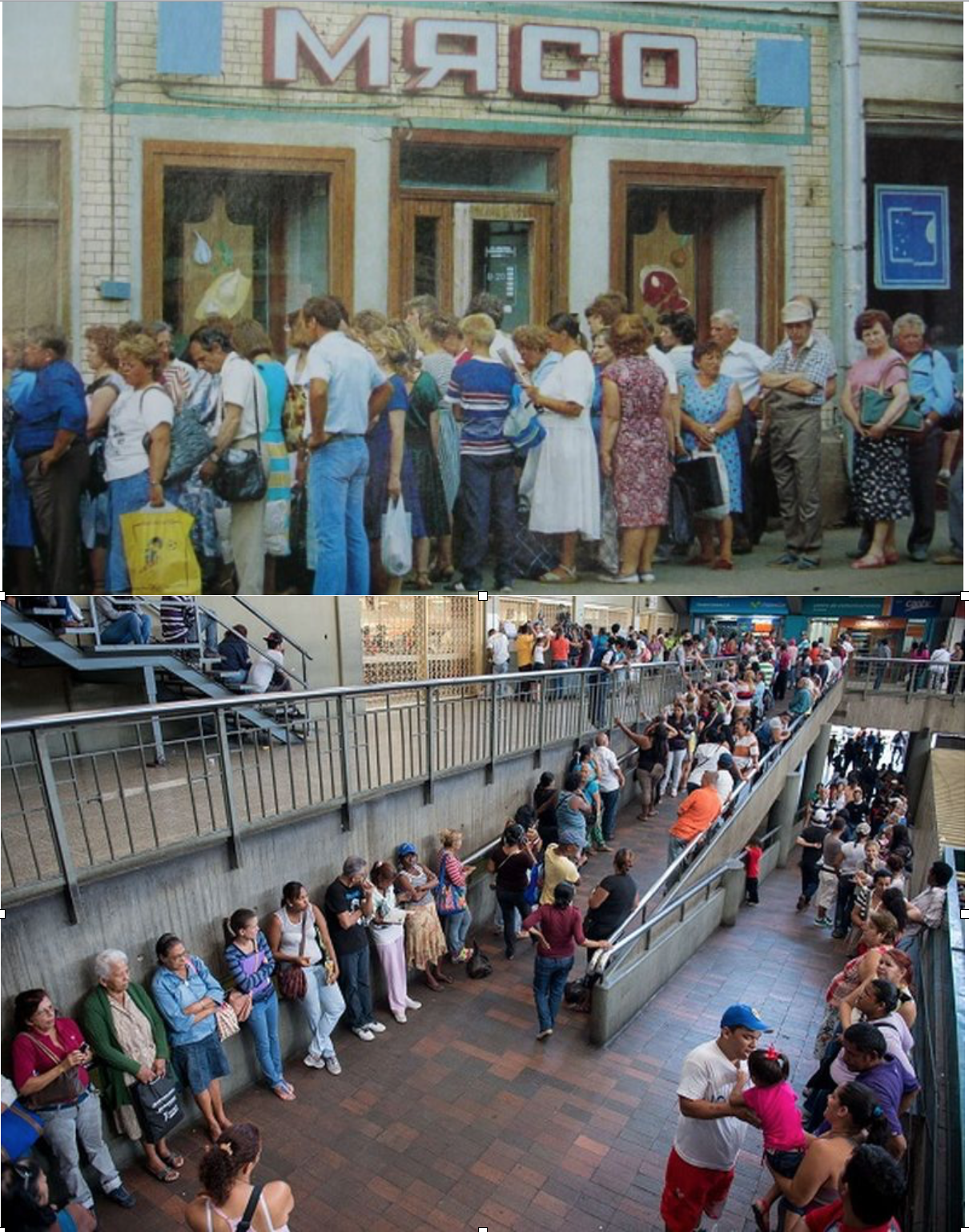 Dos naciones socialistas (Venezuela y la URSS) con disponibilidad de recursos pero con sistemas políticos y económicos nefastos.
