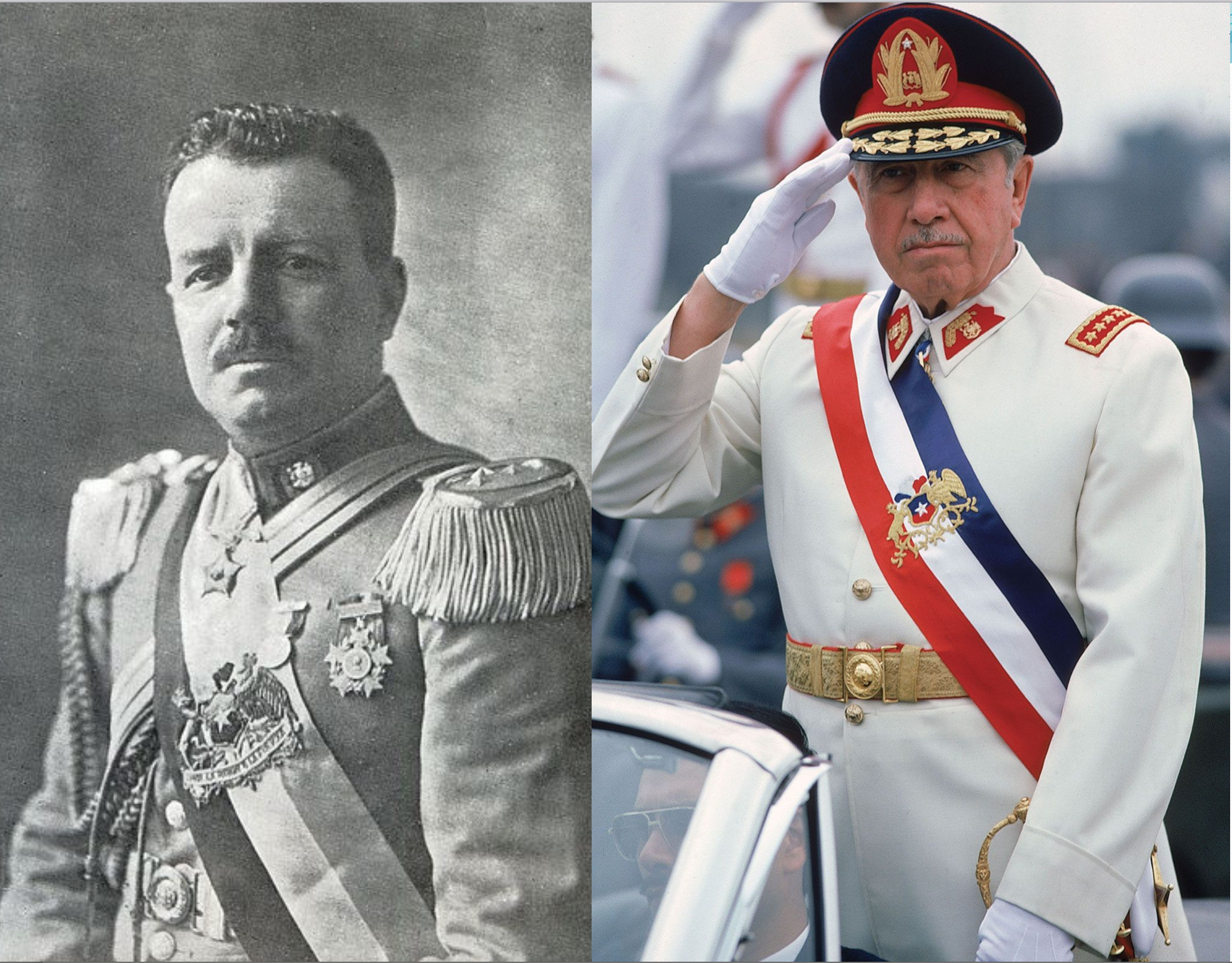 Carlos Ibáñez del Campo (primer gobierno 1927-1931) y Augusto Pinochet, y la evolución desde el una economía Estatista, desarrollaste y nacionalista, hacia una de libre mercado