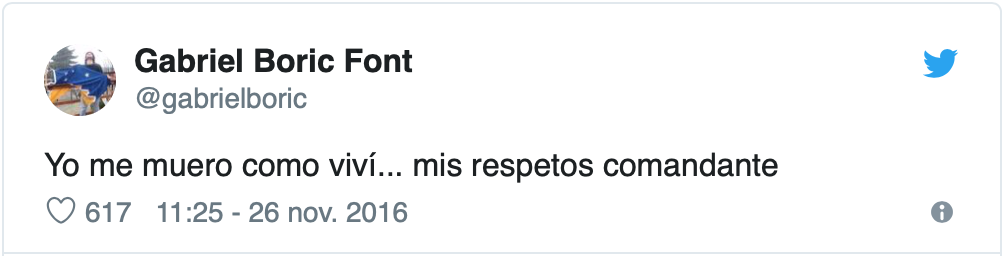 Dedicatoria de Gabriel Boric al fallecido dictador Fidel Castro