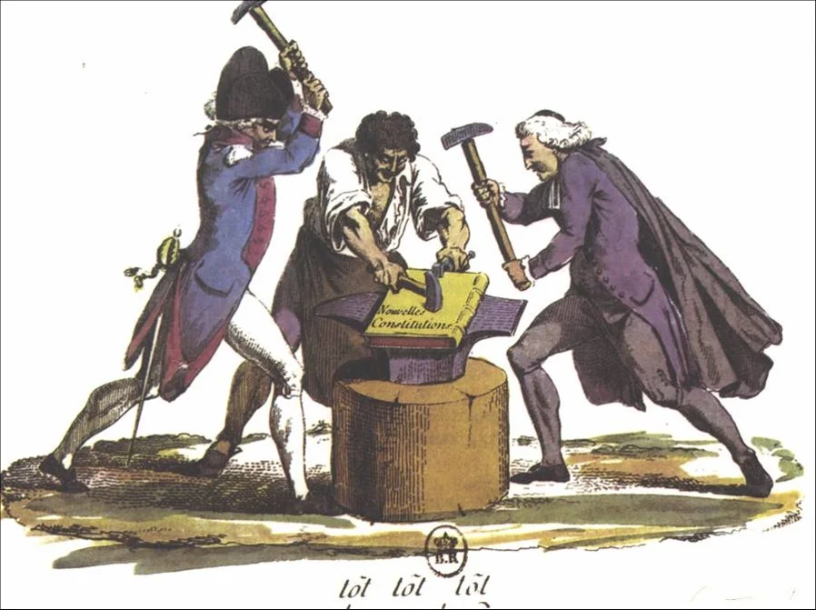 Los tres estamentos (clero, nobleza y Tercer Estado) forjando la nueva Constitución francesa