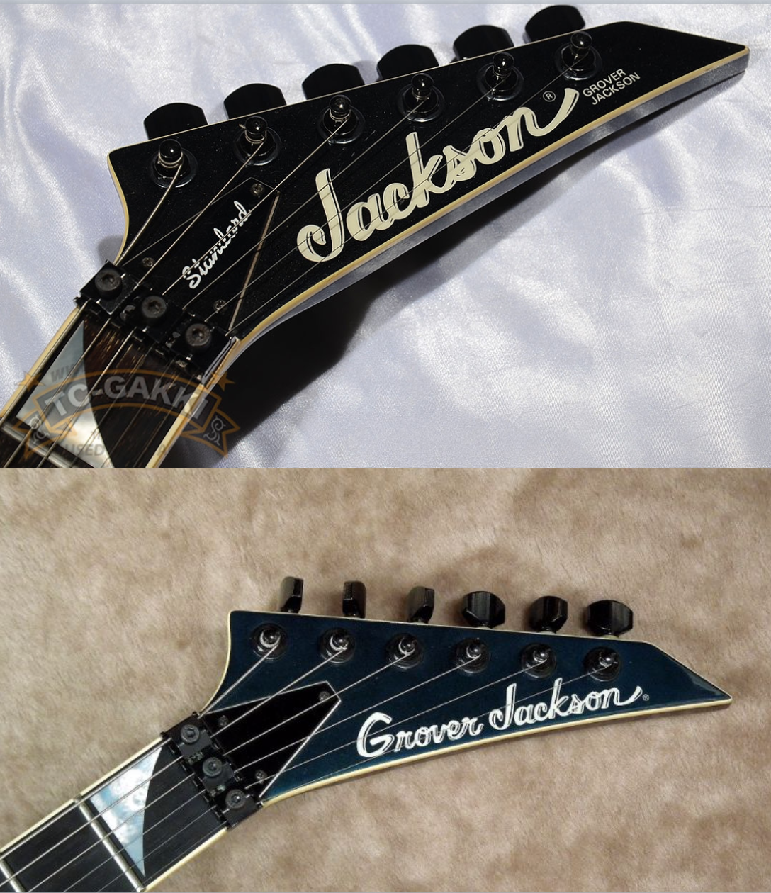Headstocks con el logo “Grover Jackson” que, posterior a su venta cambiara a “Jackson”