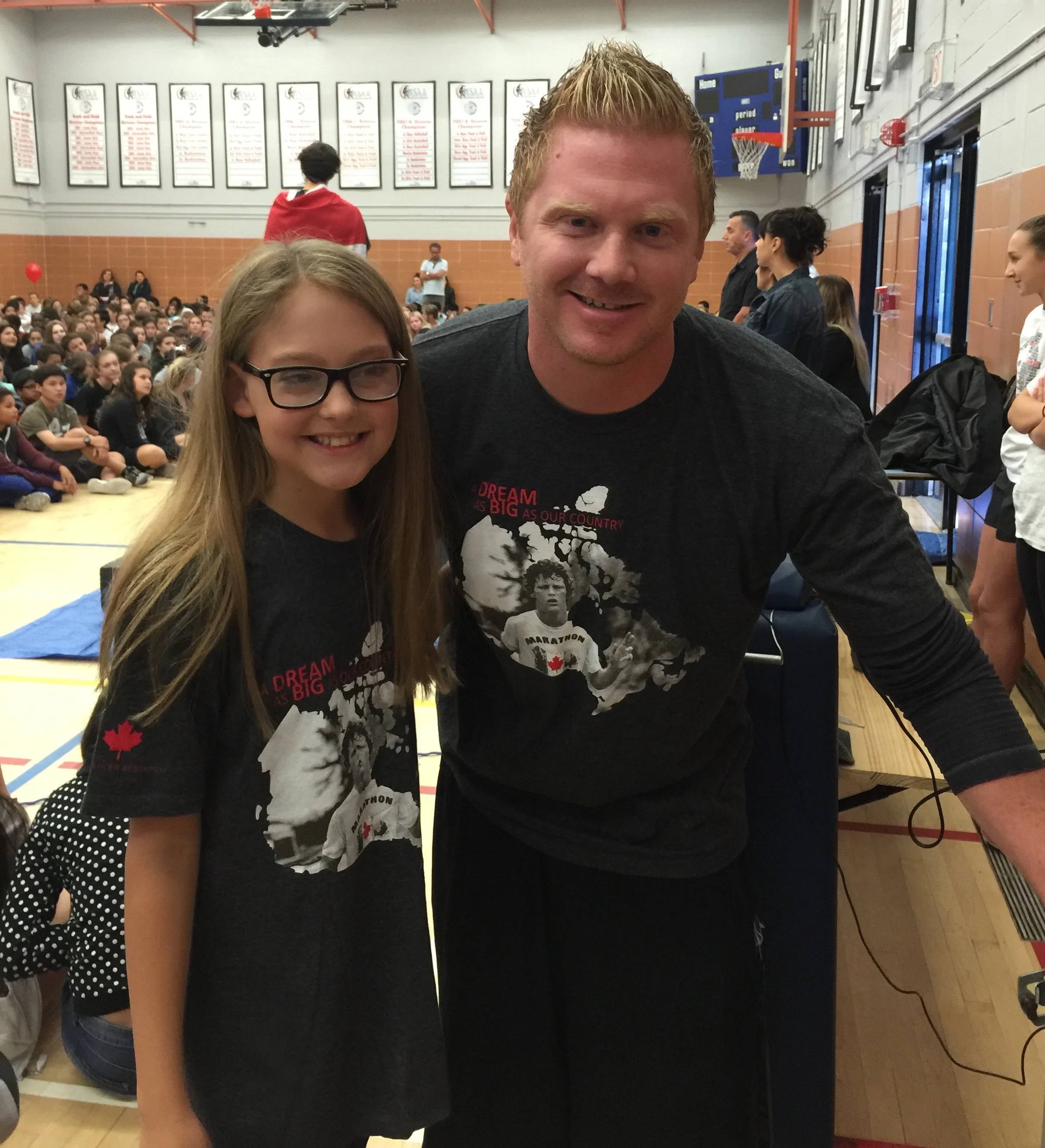 Natasha and Mr Rusty at Vincent Massy Junior High, Calgary AB Terry Fox Run Day 2015