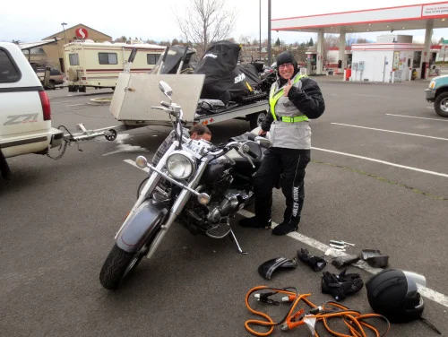 Marissa, getting some battery help from a gentleman in a Safeway parking lot in Madras, OR