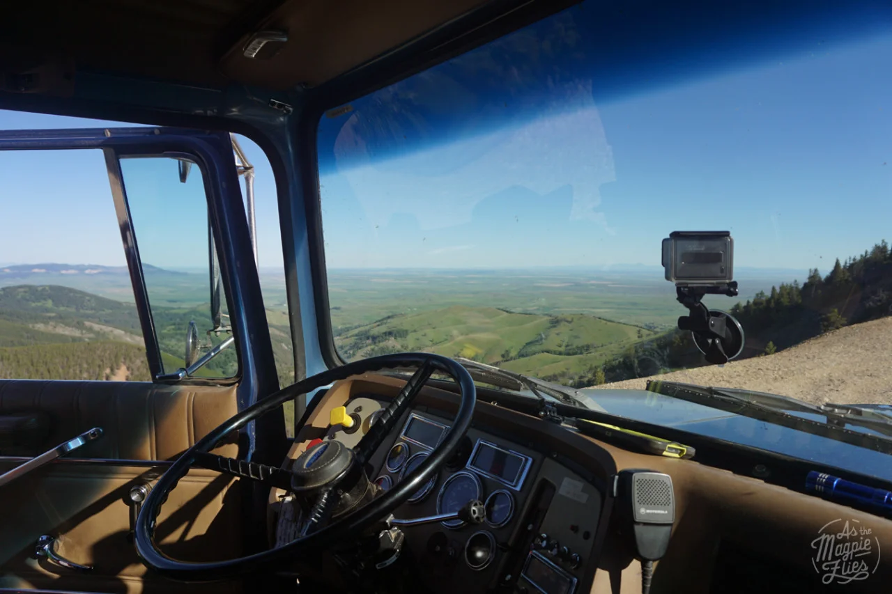 Back on top of Judith Peak, Lewistown, Montana. Martin drove up all the washboard gravel in this giant roll back! 